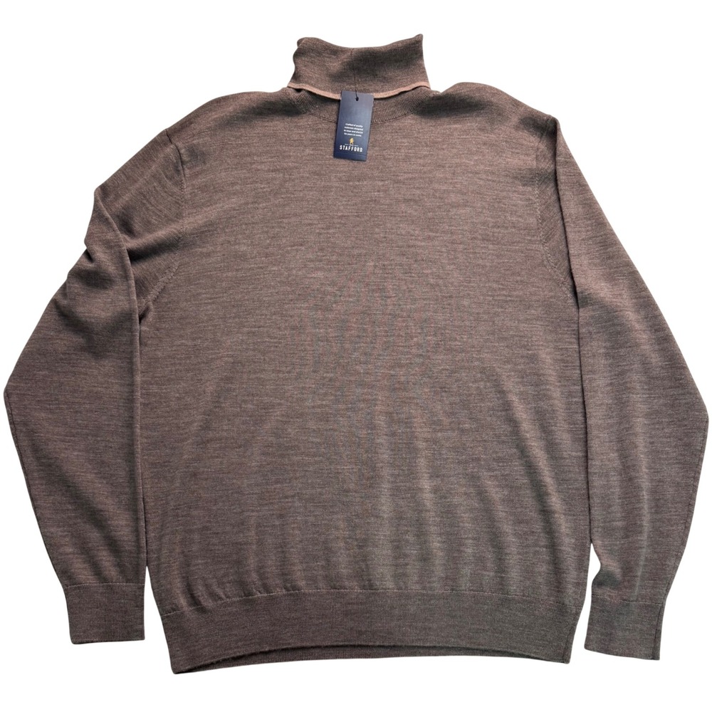 Stafford Mens Taupe 100% Merino Wool Turtleneck Sweater Large NEW